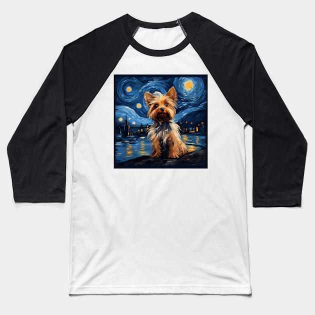 Yorkshire Terrier Starry Night Baseball T-Shirt by NatashaCuteShop